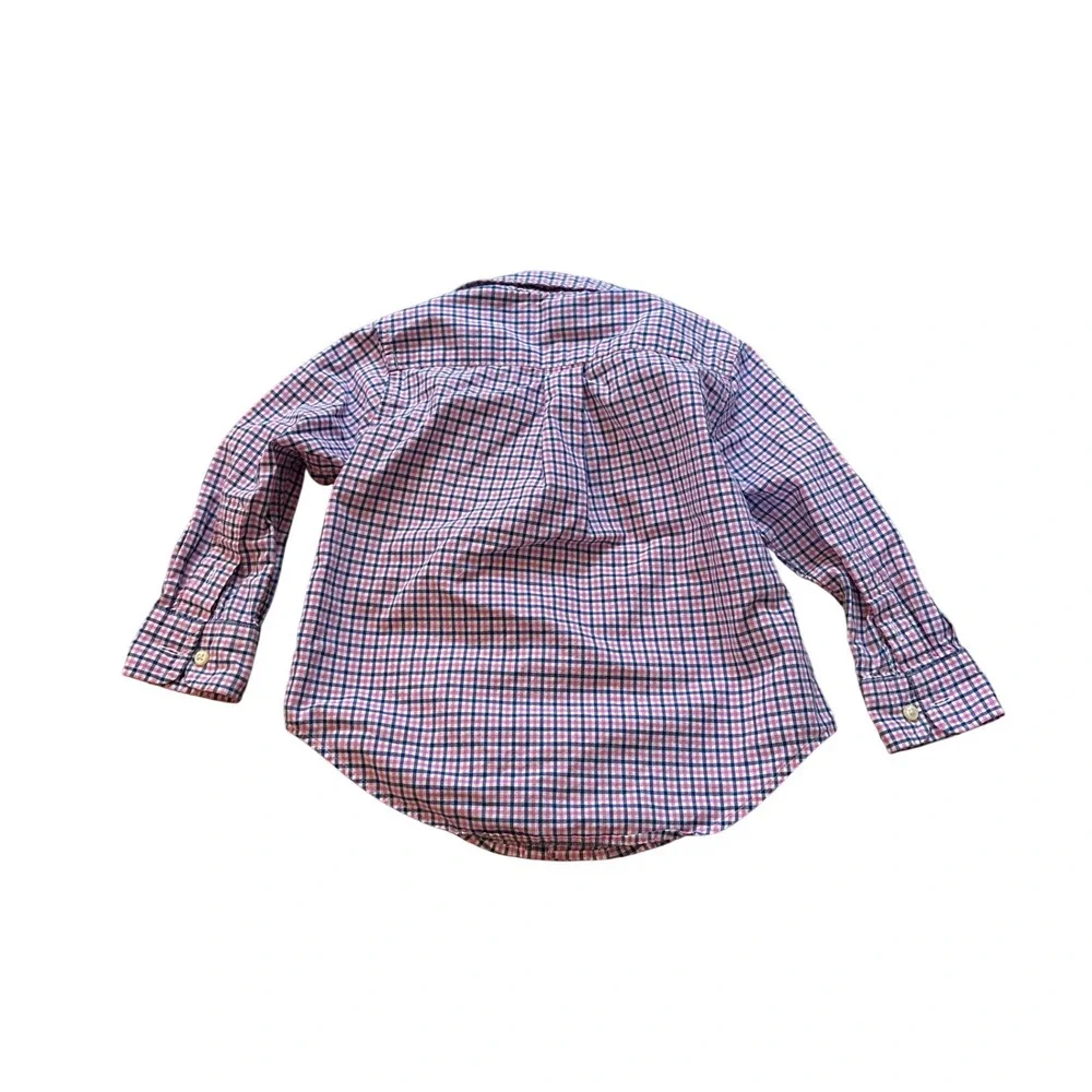 Ralph Lauren Button Down Kids Pink Navy‎ Gingham Plaid Shirt SIZE 2T